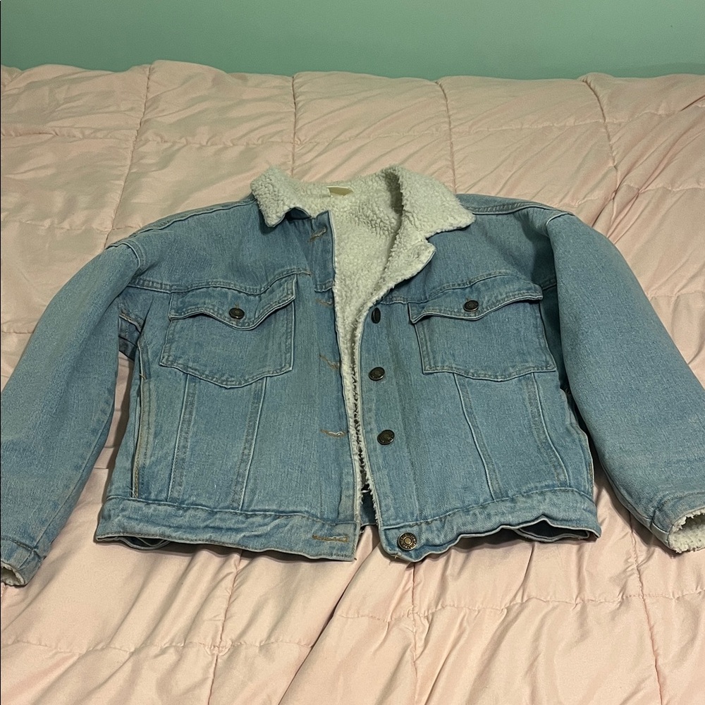 Blue Denim Jacket with White Sherpa Lining